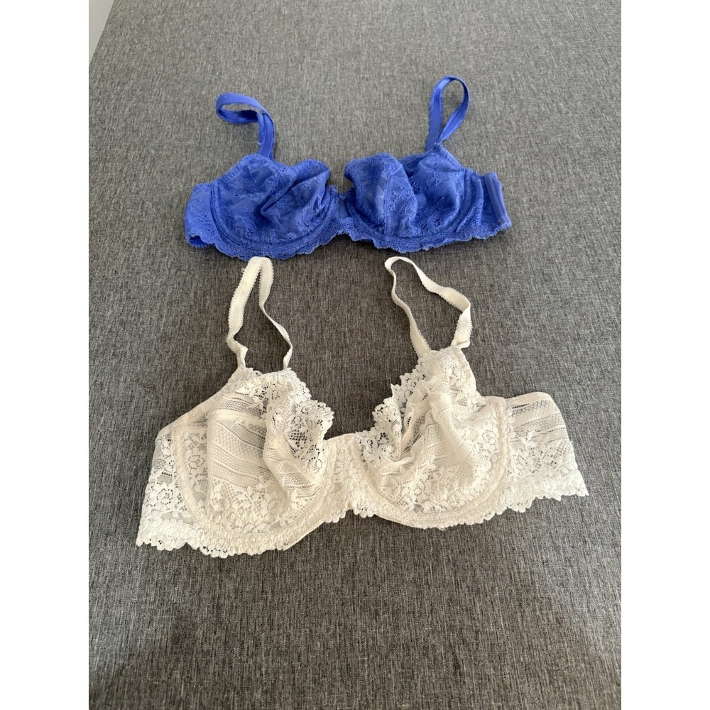 Bundle Of 2 Wacoal Lace Bras White And Blue Women's Sz 36C